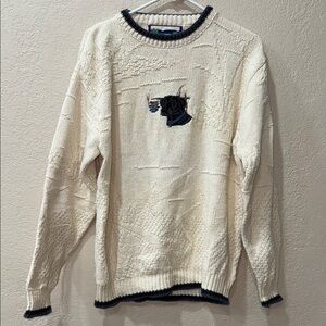 Men's Ivory Crewneck Sweater with Embroidered Logo